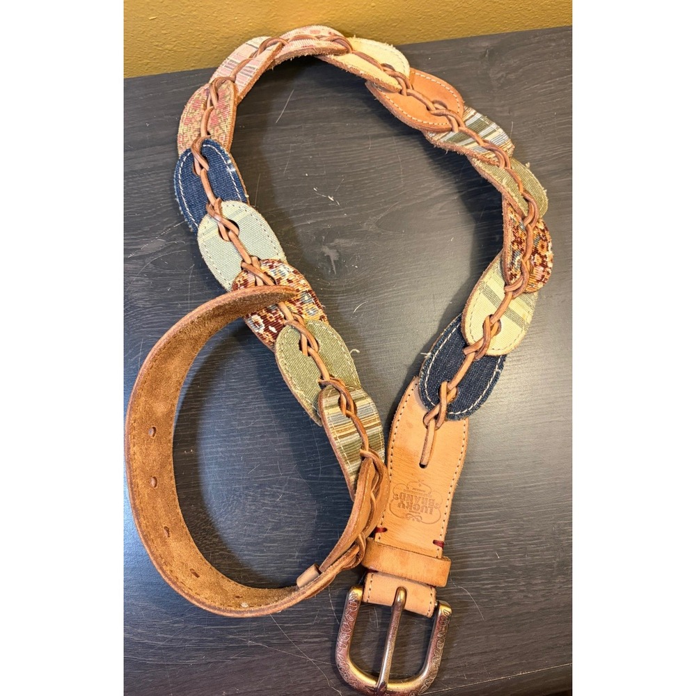 Lucky Brand Women's Leather Patchwork Western Interlocking Colorful Belt 36"